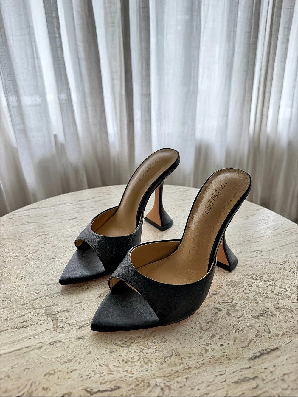 TONY BIANCO Malibu Mule Black Pointed-Toe Heels